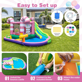 HONEY JOY Inflatable Water Slide, Wet Dry Inflatable Water Park Jumping Castle