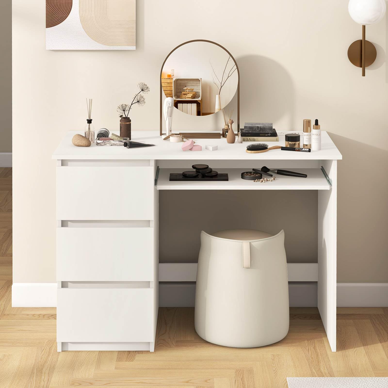 Computer Desk w/ Power Outlet Ketboard Tray & Drawers Workstation Home Office