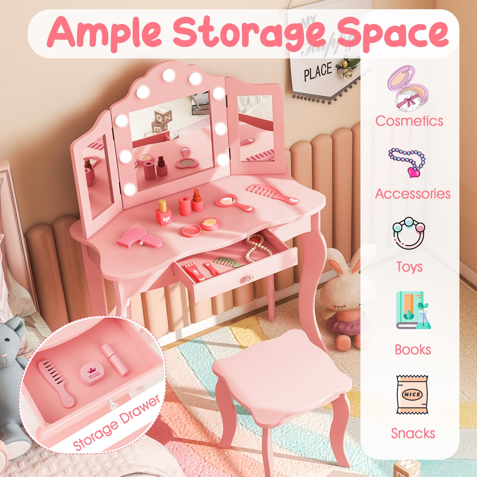 Kids 2-in-1 Vanity Table and Stool Set