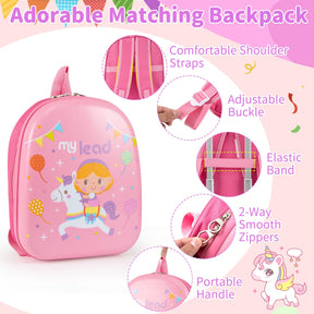 2 PCS Kids Luggage Set, 13" Travel Backpack and 16" Carry-on Suitcase with Spinner Wheels