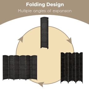 6-Panel Screen Room Divider, 6Ft Folding Privacy Screen w/Hand-woven Rattan