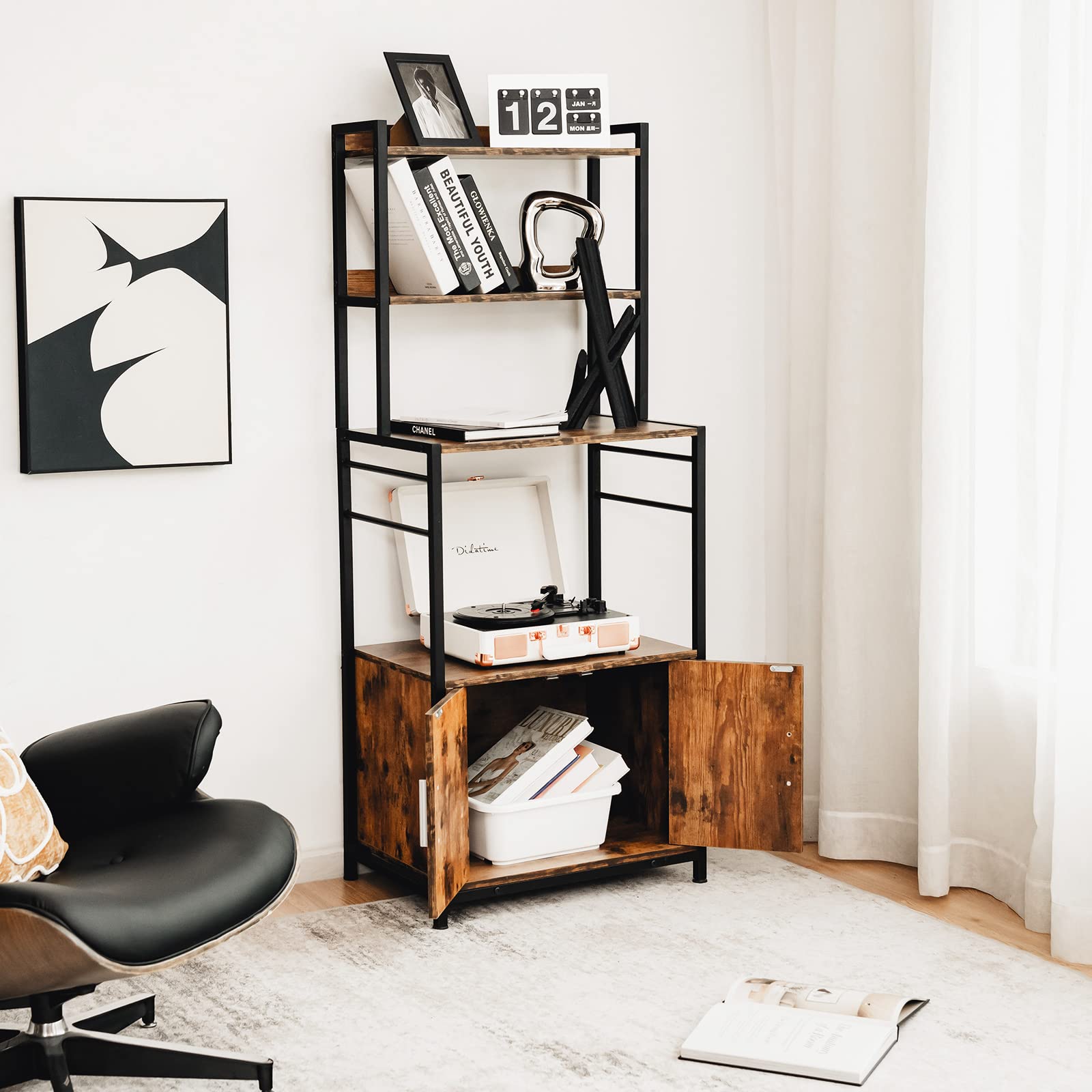 Giantex 4-Tier Baker’s Rack, Kitchen Storage Cabinet w/ 3 Tier Hutch Shelf, Industrial Microwave Oven Stand