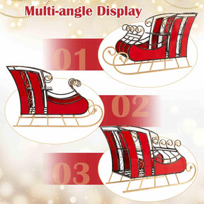 95CM Christmas Metal Sleigh Decoration, Decorative Santa’s Sleigh with 2-Tier Storage Shelf