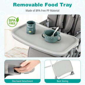 Portable Adjustable Highchair with Footrest, Detachable Tray, Easy to Clean PU Seat Cushion