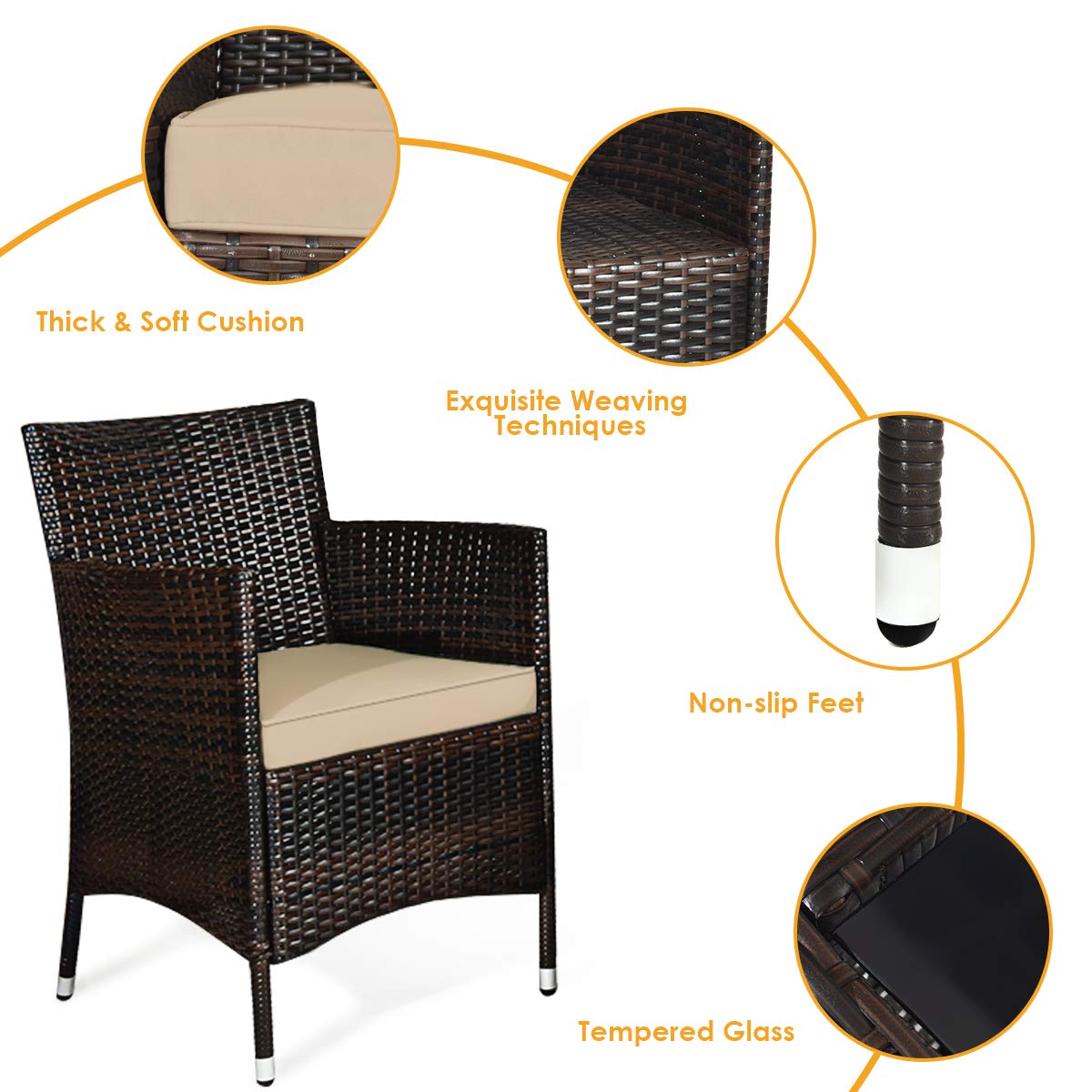 4PCS Outdoor Furniture Setting Garden Patio Wicker Dining Lounge Set Table Chair