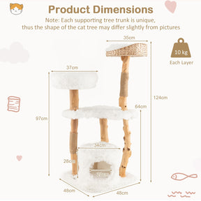 124 CM Tall Wooden Cat Tree, Solid Wood Cat Tower