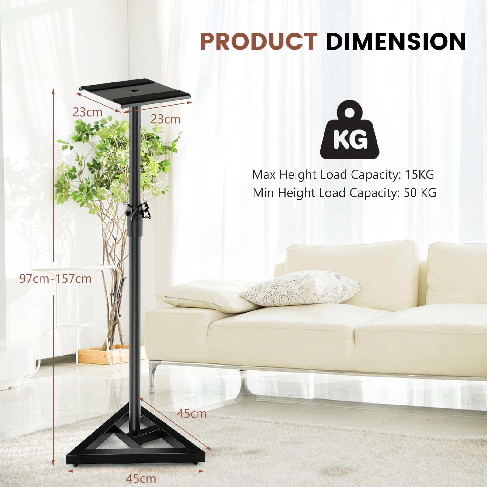 Giantex Adjustable Studio Monitor Stands, Studio Speaker Stands Pair w/Stable Triangular Base