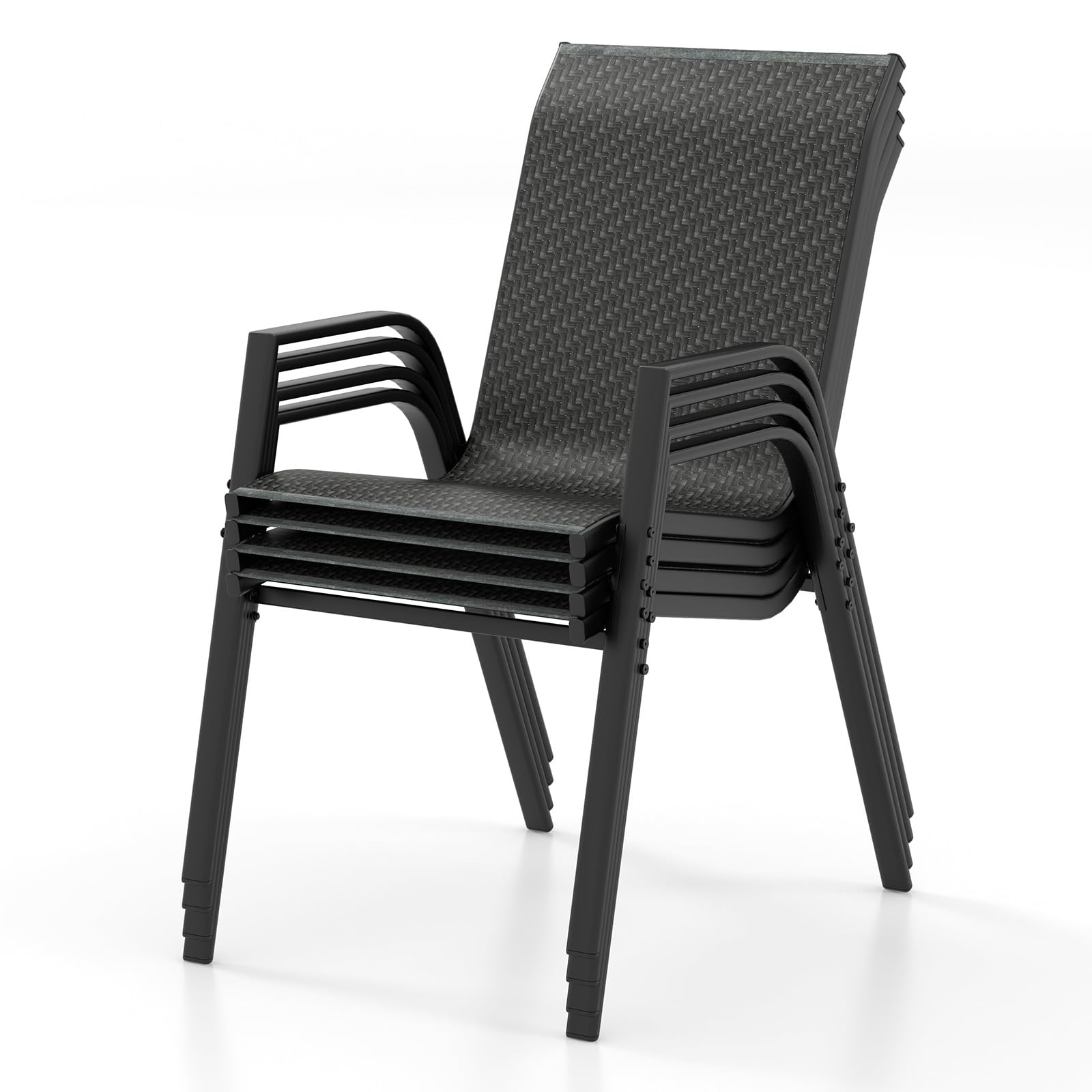 Patio Rattan Chairs Set of 4, Stackable Dining Chair Set with Wicker Woven Backrest & Seat