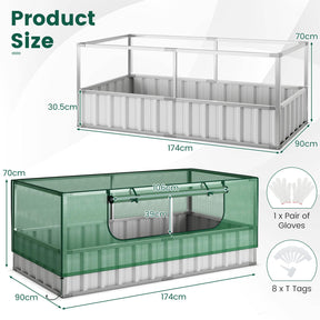 Galvanized Raised Garden Bed w/Mini Greenhouse Cover, Raised Metal Flower Bed w/Large Roll-up Window