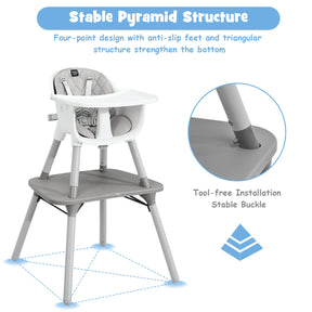 5 in 1 Convertible Baby High Chair, Infant Dining Chair Booster Seat w/Removable Tray