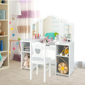 2-in-1 Kids Vanity Table and Chair Set with Removable Mirror