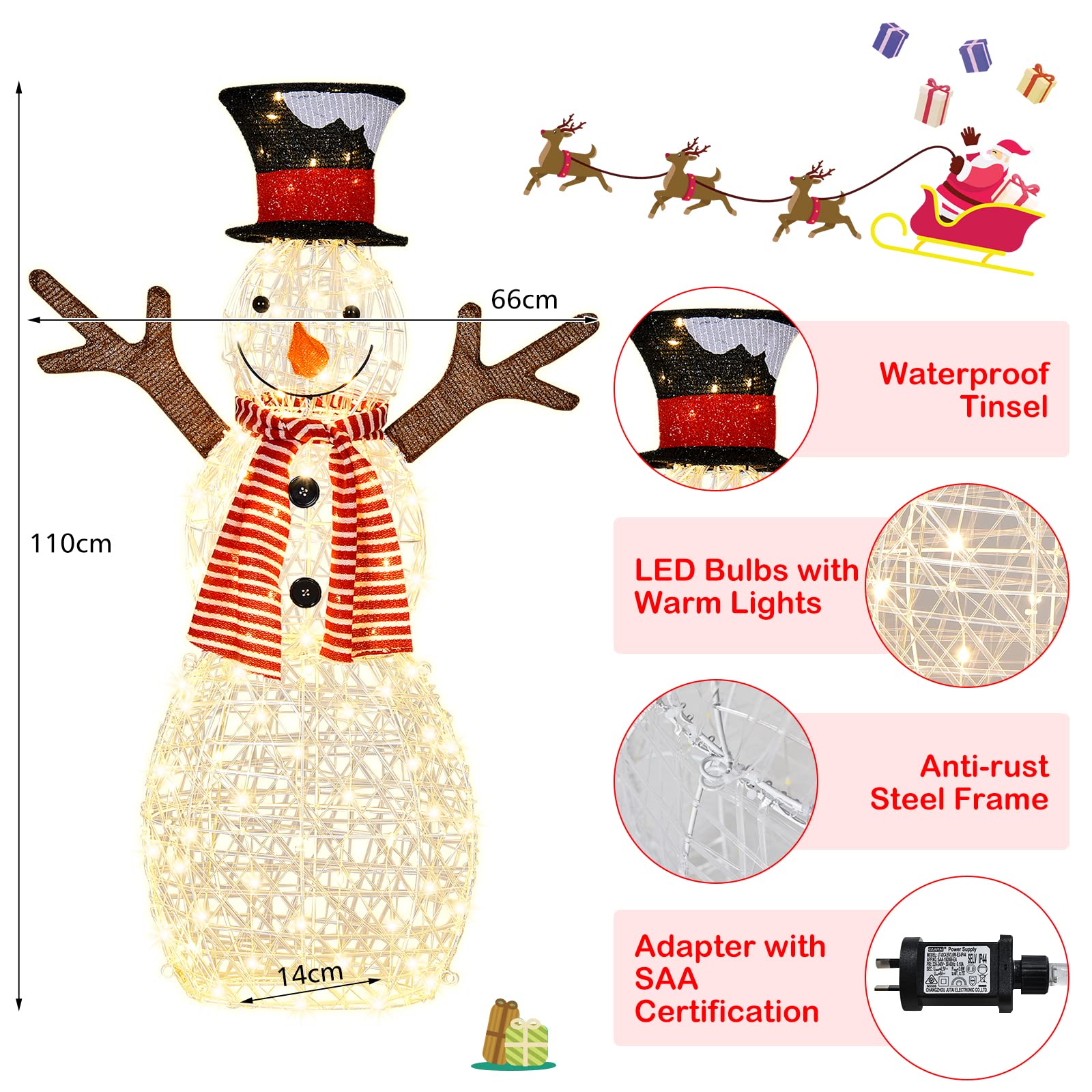 LED Christmas Lighted Snowman, Pre-lit Lighted Xmas 3D Snowman