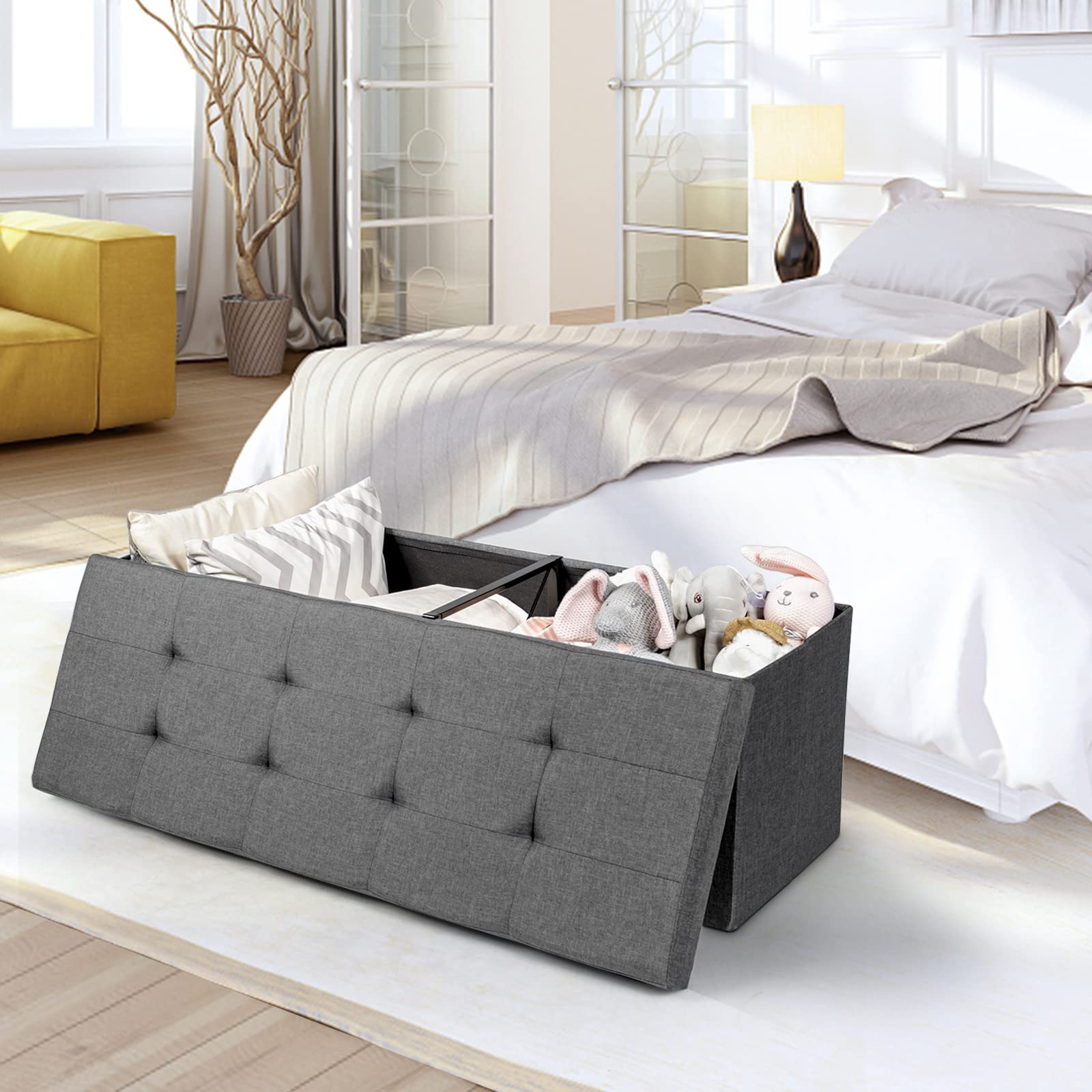 GIANTEX 38cm Fabric Folding Storage Ottoman