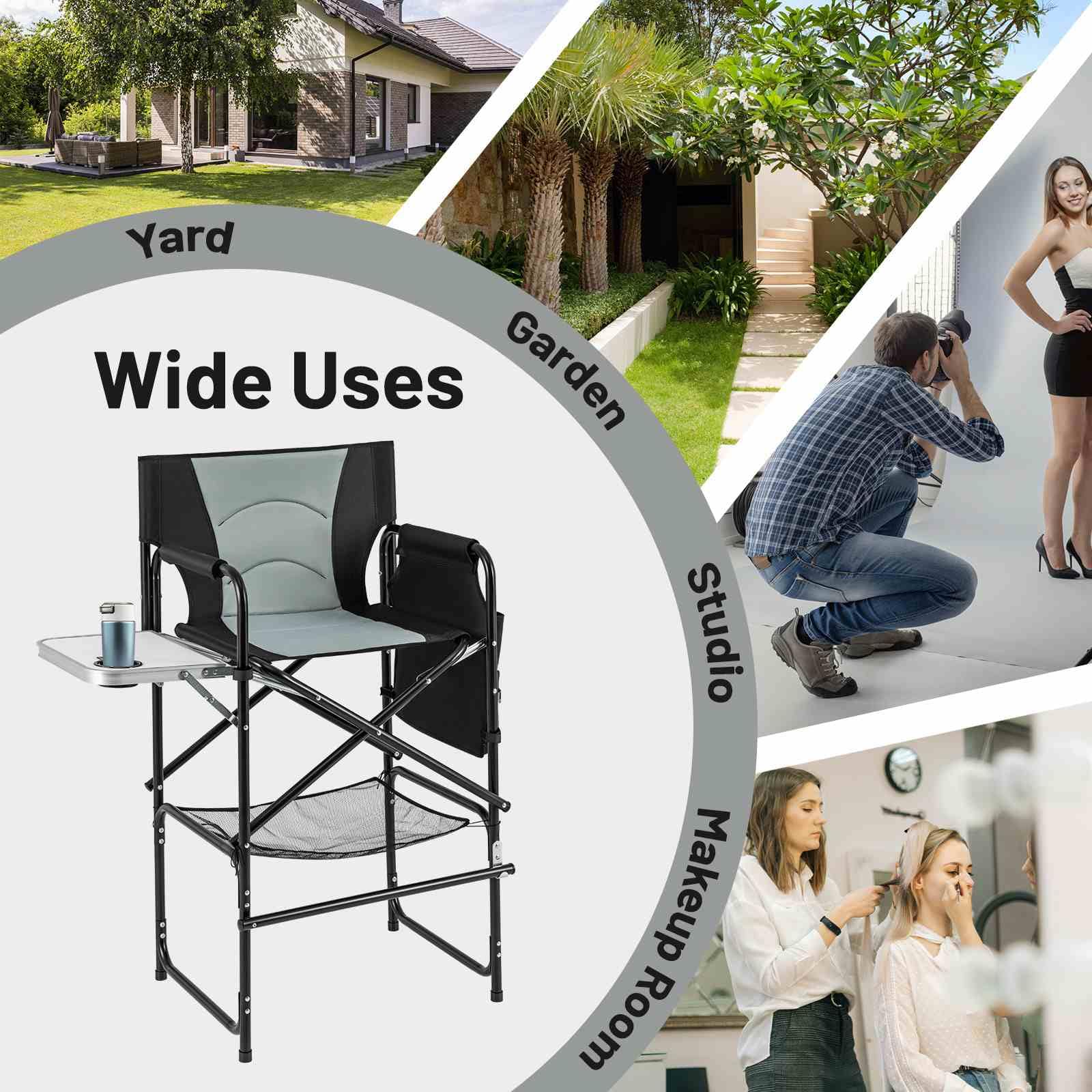Giantex 116.5 cm Tall Directors Chair, Folding Makeup Artist Chair with Foldable Side Table & Footrest