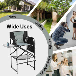 Giantex 116.5 cm Tall Directors Chair, Folding Makeup Artist Chair with Foldable Side Table & Footrest
