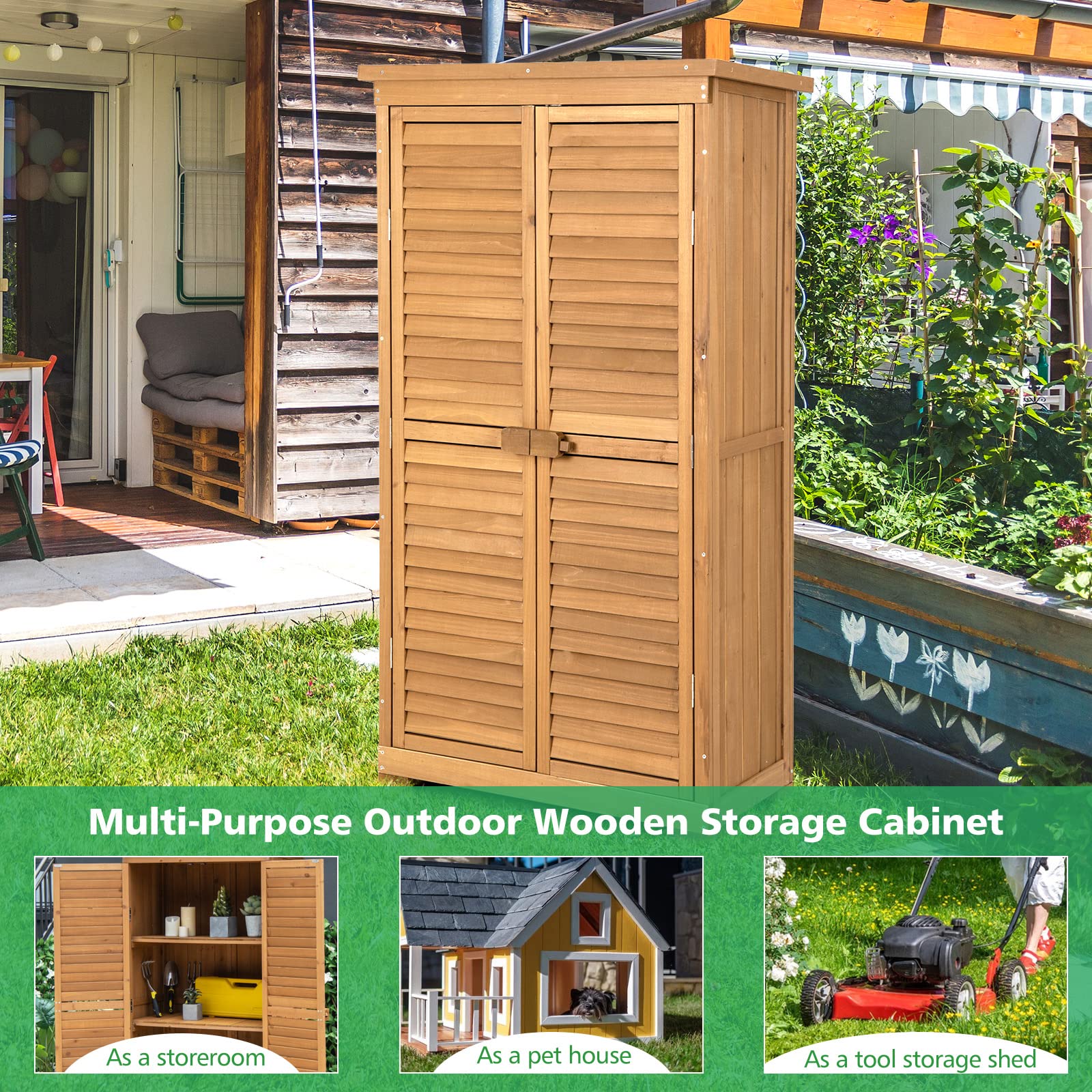 1.6M Outdoor Wooden Storage Shed Solid Wood Garden Tool Cabinet