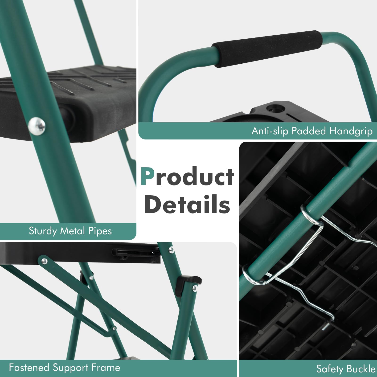 Folding Step Ladder, 4-Step Ladder w/Tool Tray, Non-Slip Footpads & Pedals