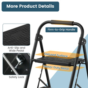 2 Step Ladder, Folding Step Stool w/ Padded Handgrip & Wide Anti-Slip Pedal