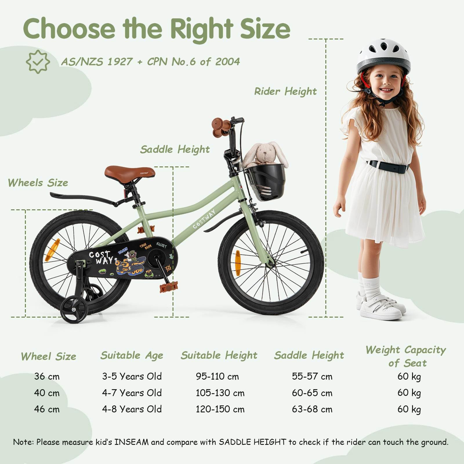 36 cm & 40 cm & 46 cm Kid’s Bike with Training Wheels Adjustable Handlebar & Seat