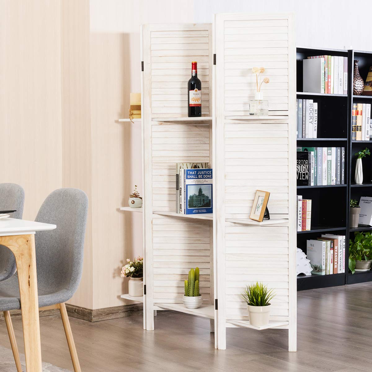 Giantex 4-Panel Room Divider, Portable Partition Screen w/Removable Storage Shelves