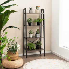 Giantex 4-Tier Bookshelf, Industrial Display Shelf with Metal Frame, Anti-Tipping Kits & Adjustable Foot Pads