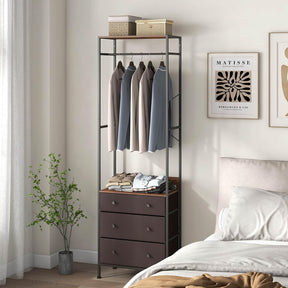 Freestanding Closet Organizer, Clothing Stand Dresser w/ 3-Position Hanging Rod & Storage Shelves