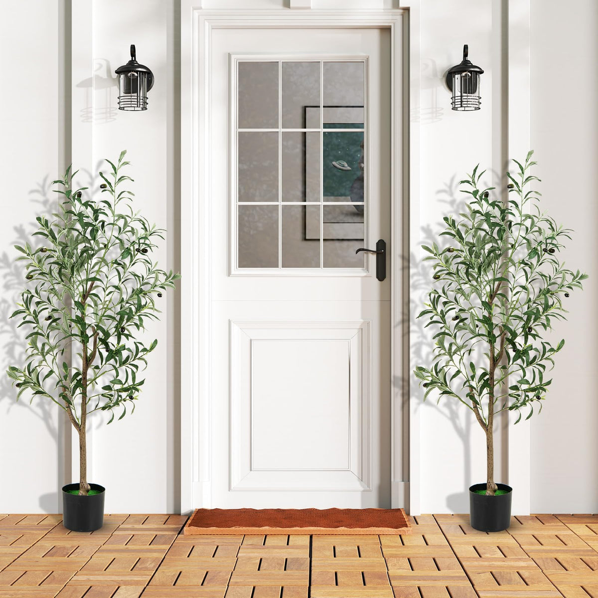 Giantex 130 cm Tall Artificial Olive Tree Set of 2, Fake Potted Trees