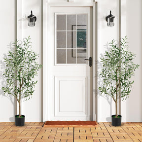 Giantex 130 cm Tall Artificial Olive Tree Set of 2, Fake Potted Trees