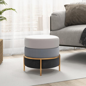 Giantex Upholstered Linen Fabric Ottoman, Multifunctional Round Vanity Stool with Gold Metal Legs & Anti-Slip Foot Pads