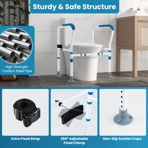 Toilet Safety Rail for Elderly, Stand Alone Toilet Safety Frame w/Adjustable Height