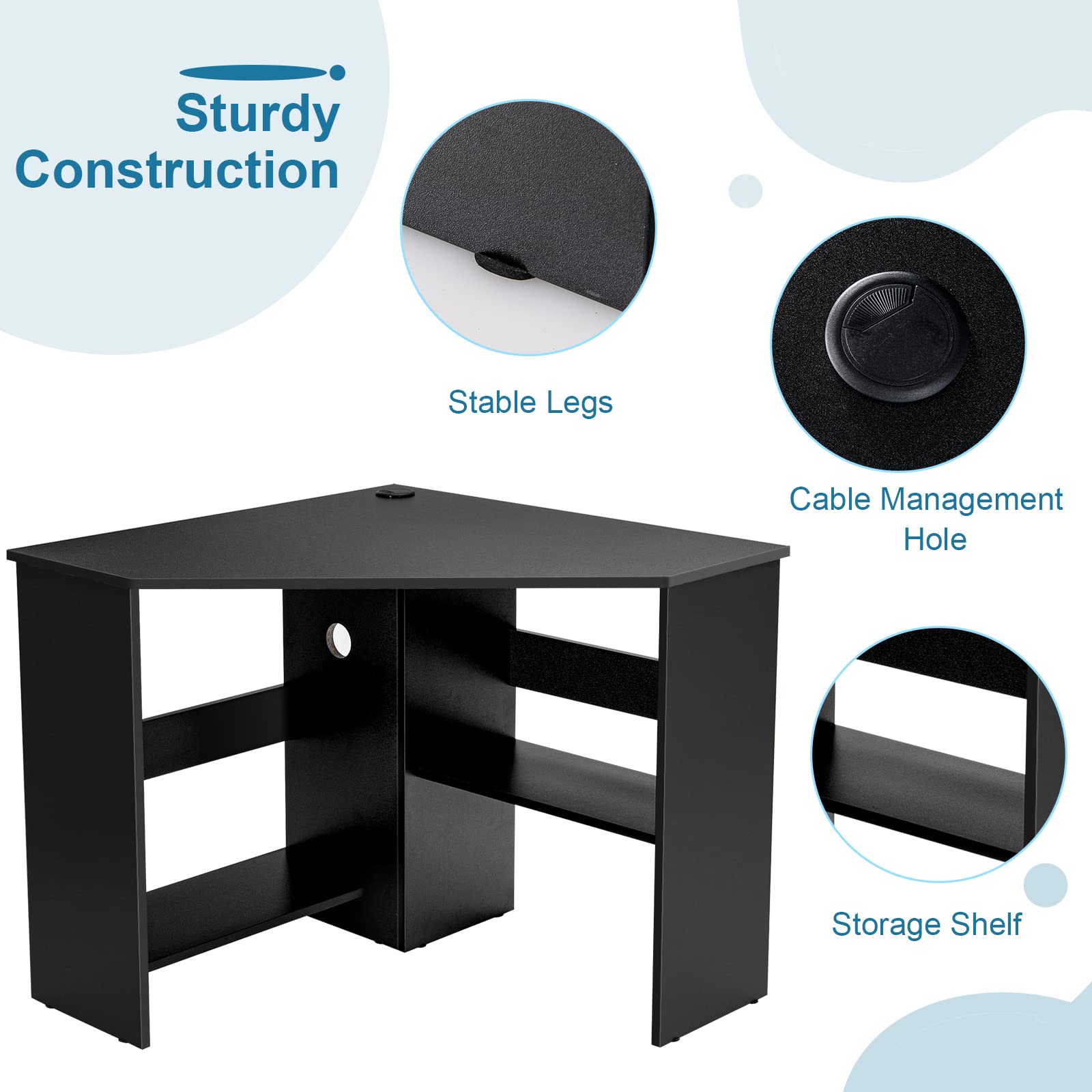 Compact Corner Desk, Corner Study Working Table
