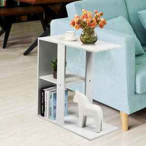 Giantex 3-Tier Side Table, C Shaped Snack Table with Storage Shelf, Modern Side Table for Small Spaces, Industrial Nightstand
