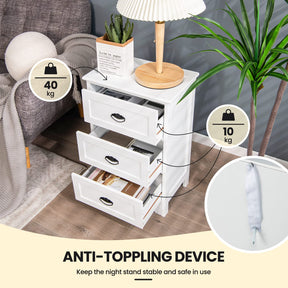 3 Drawers Nightstand, Accent Bedside End Table w/Vintage Handle, Anti-Toppling Device