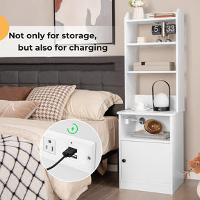 Tall Nightstand w/Built-in Charging Station, Bedside Tables Night Stands w/Shelf & Cabinet