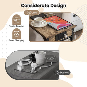 Giantex C Shaped End Table Set of 2, Sofa Side Table with Charging Station & Side Storage Bag