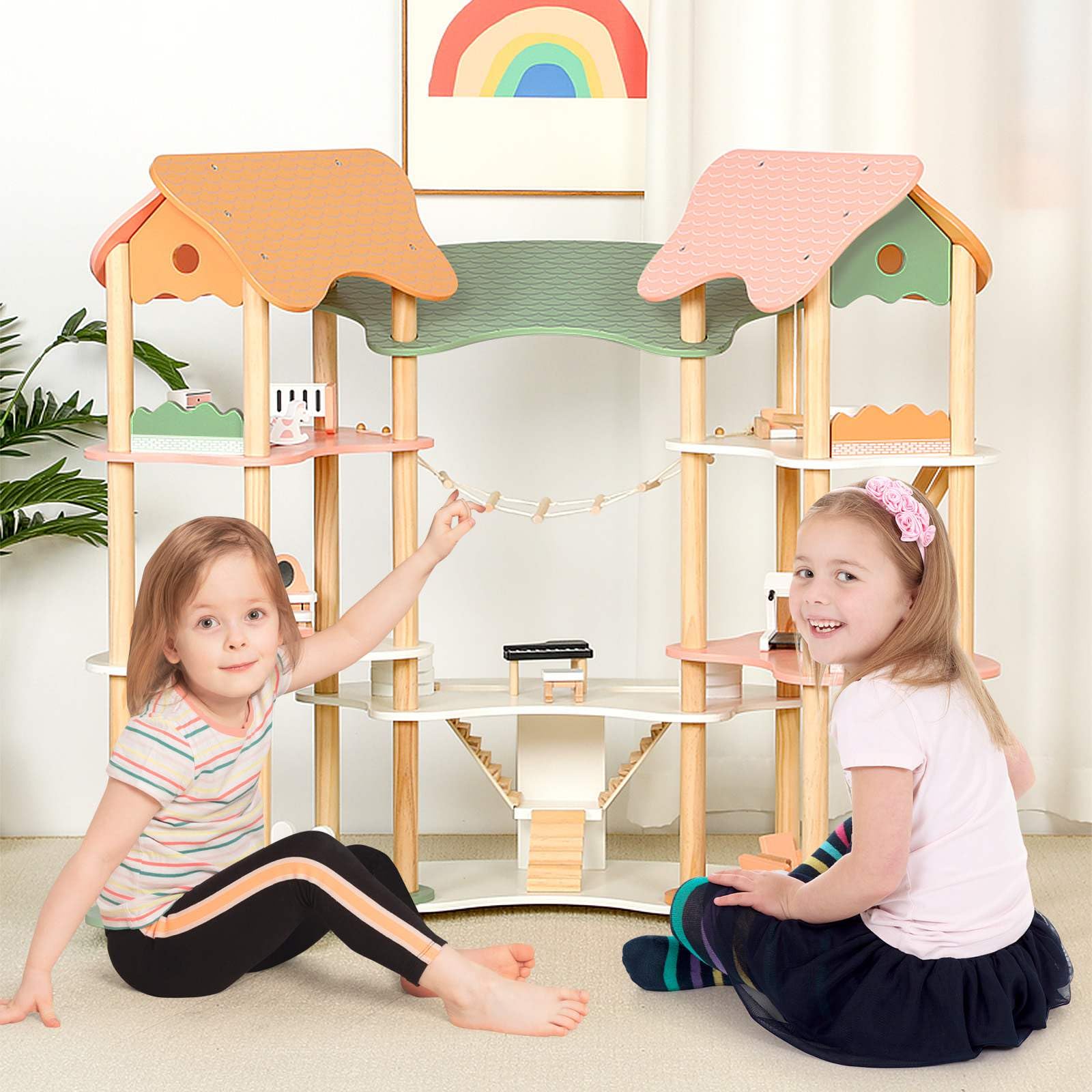 7-Room 3-Tier Doll House w/32PCS Realistic Furniture Accessories