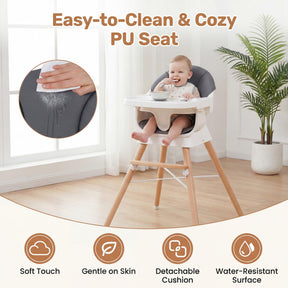 Convertible High Chair for Babies & Toddlers, Baby Feeding Chair w/3-Position Adjustable Tray & 5-Point Harness
