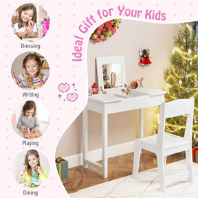 2 in 1 Kids Vanity Set with Flip Top Mirror Makeup Dressing Table & Chair Set