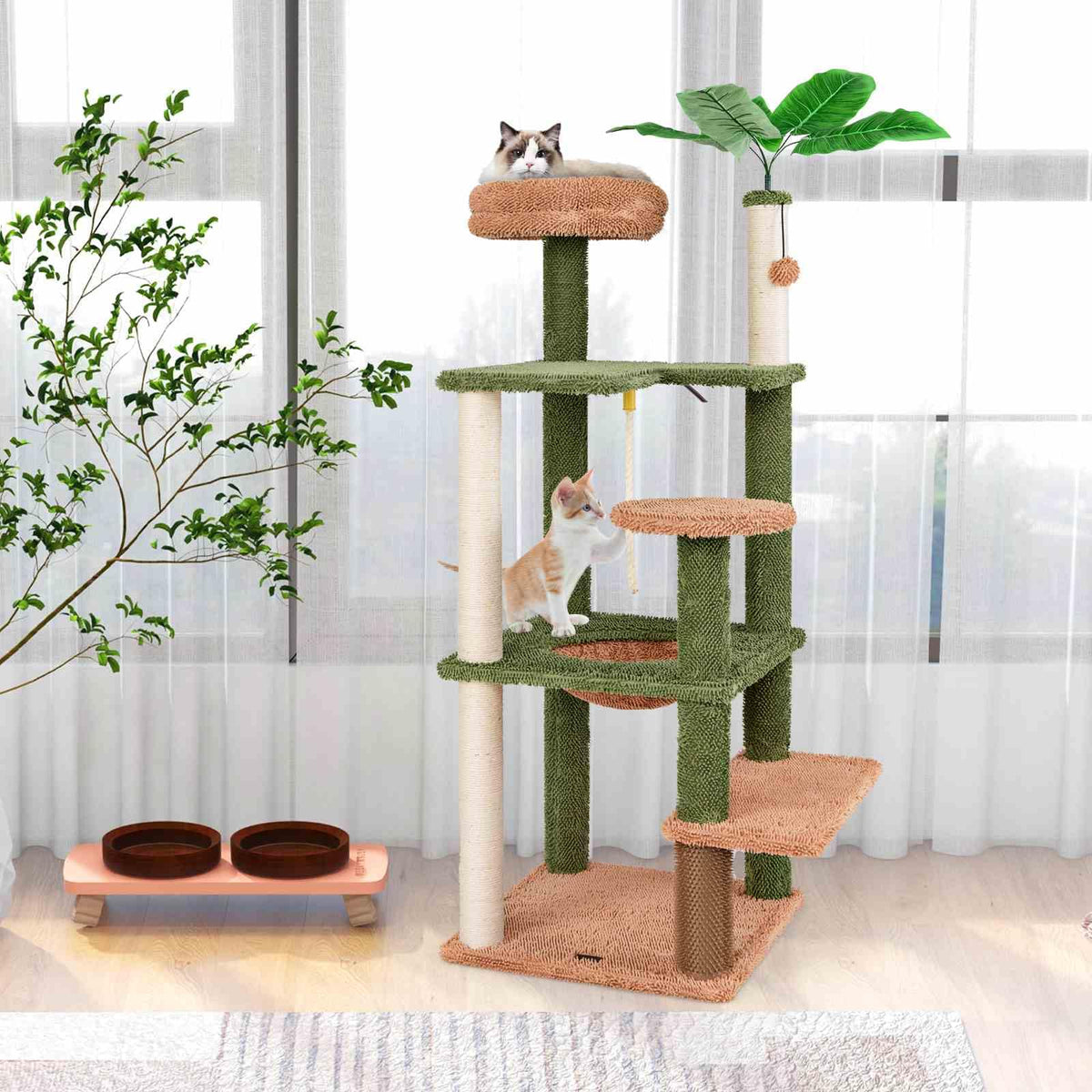 1.5m Multi-Level Cat Tree for Indoor Cats, Cute Cat Tower