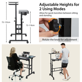 Giantex Mobile Stand up Computer Desk, Rolling Standing Laptop Cart with 2 Tilting Desktops