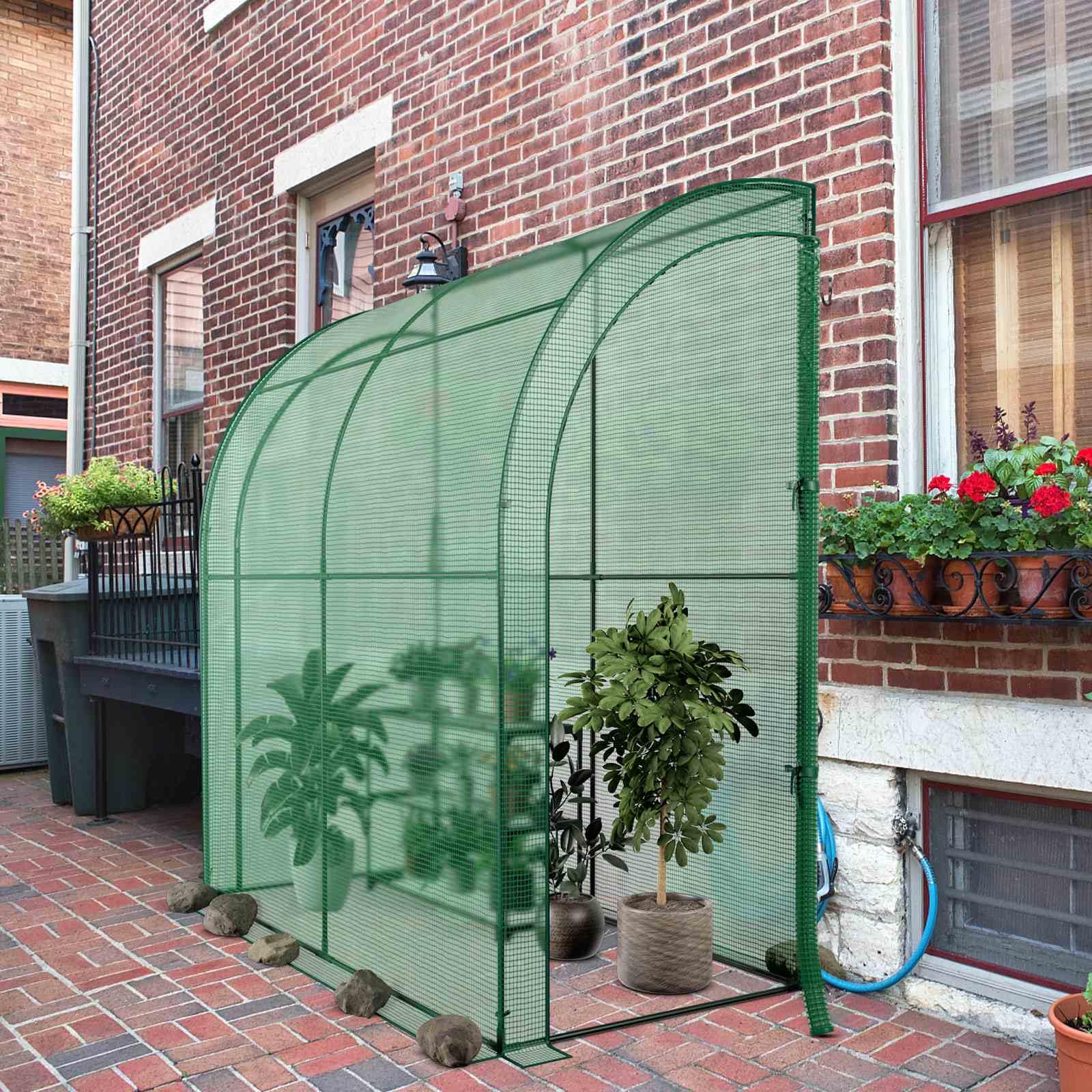 215 cm Portable Lean-to Walk-in Wall Greenhouse w/ Weatherproof PE Cover Outdoor