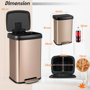 Giantex 50L Step Trash Can Stainless Steel Garbage Bin with Soft Close Lid & Deodorizer Compartment
