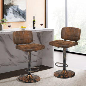 Giantex Set of 2 Barstools, Vintage Leather Bar Stools Swivel Gas Gift Counter Chair, Retro Brown (Set of 2)