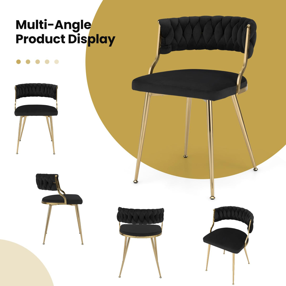 Velvet Dining Chairs Set of 2, Accent Upholstered Leisure Chairs w/ Gold Metal Legs, Sponge Filling Seats