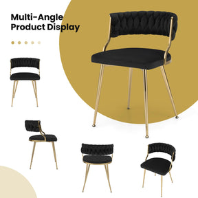 Velvet Dining Chairs Set of 2, Accent Upholstered Leisure Chairs w/ Gold Metal Legs, Sponge Filling Seats