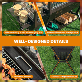 Barbecue Charcoal Grills, Stainless Steel Camping Grill w/Wind Guard