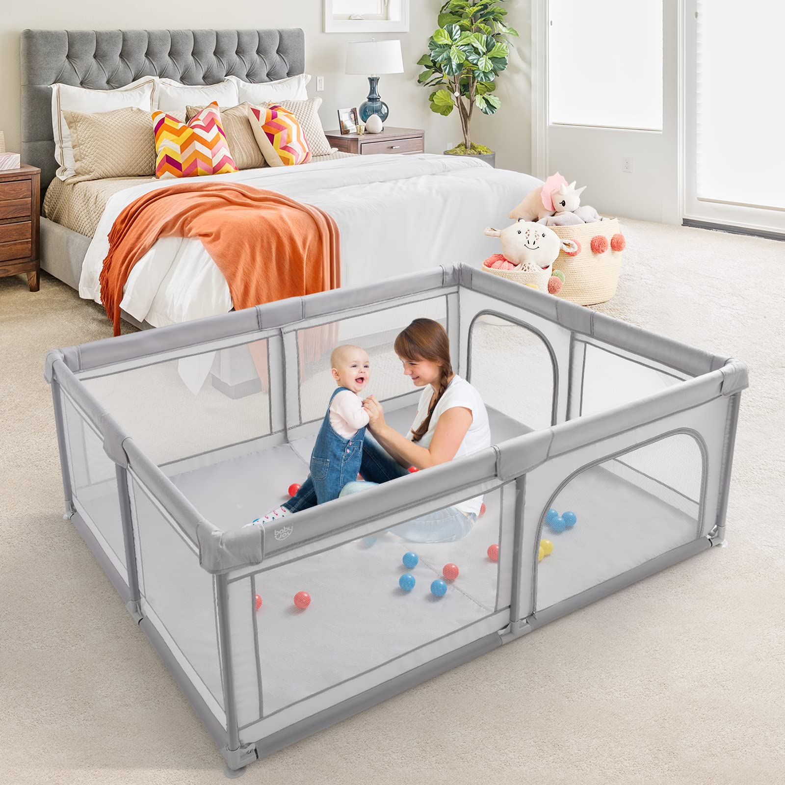 BABY JOY Baby Playpen 185 x 155 x 69 cm Large Play Yard for Infants