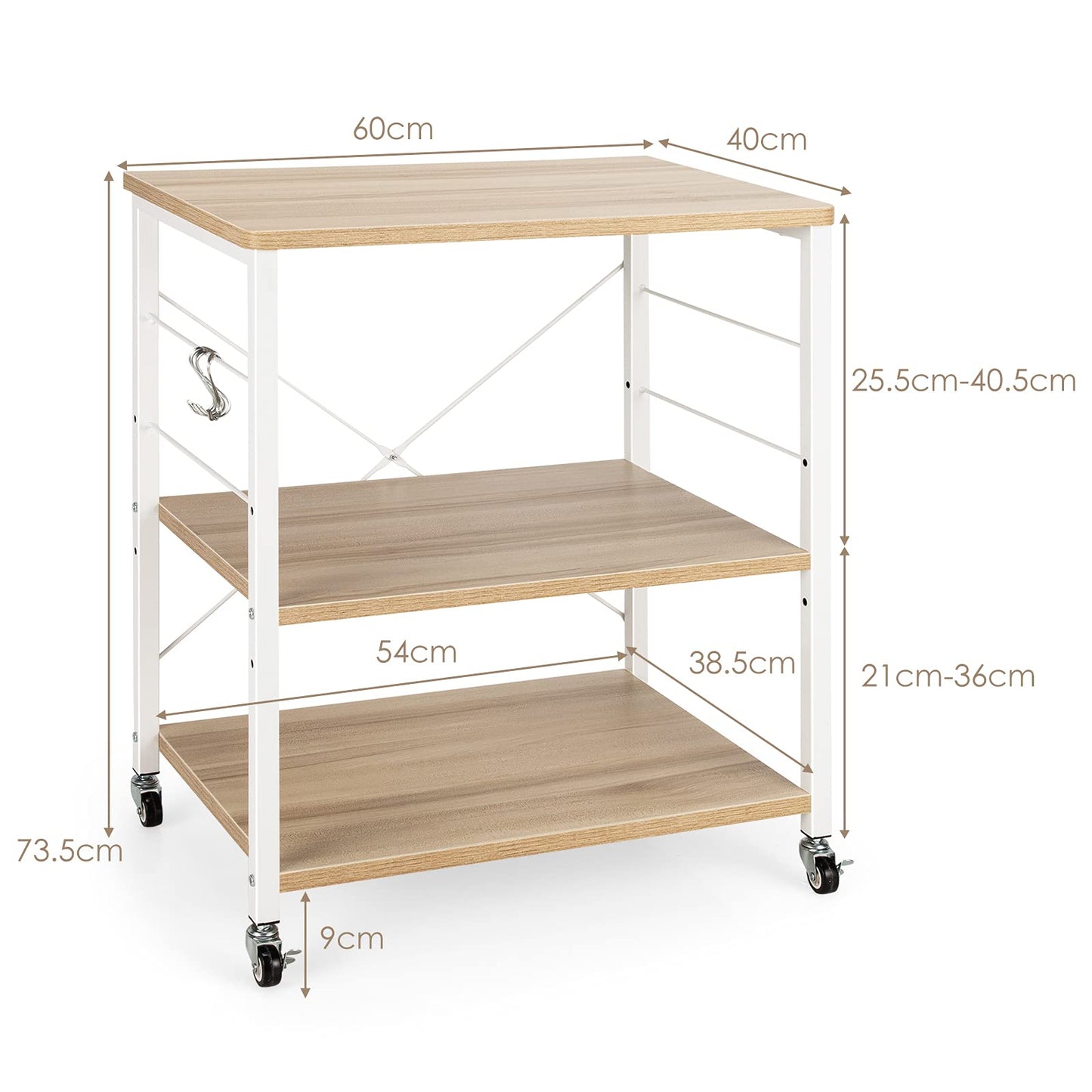 3-Layer Kitchen Rolling Cart with 4 Universal Wheels for Kitchen, Living Room, Entryway
