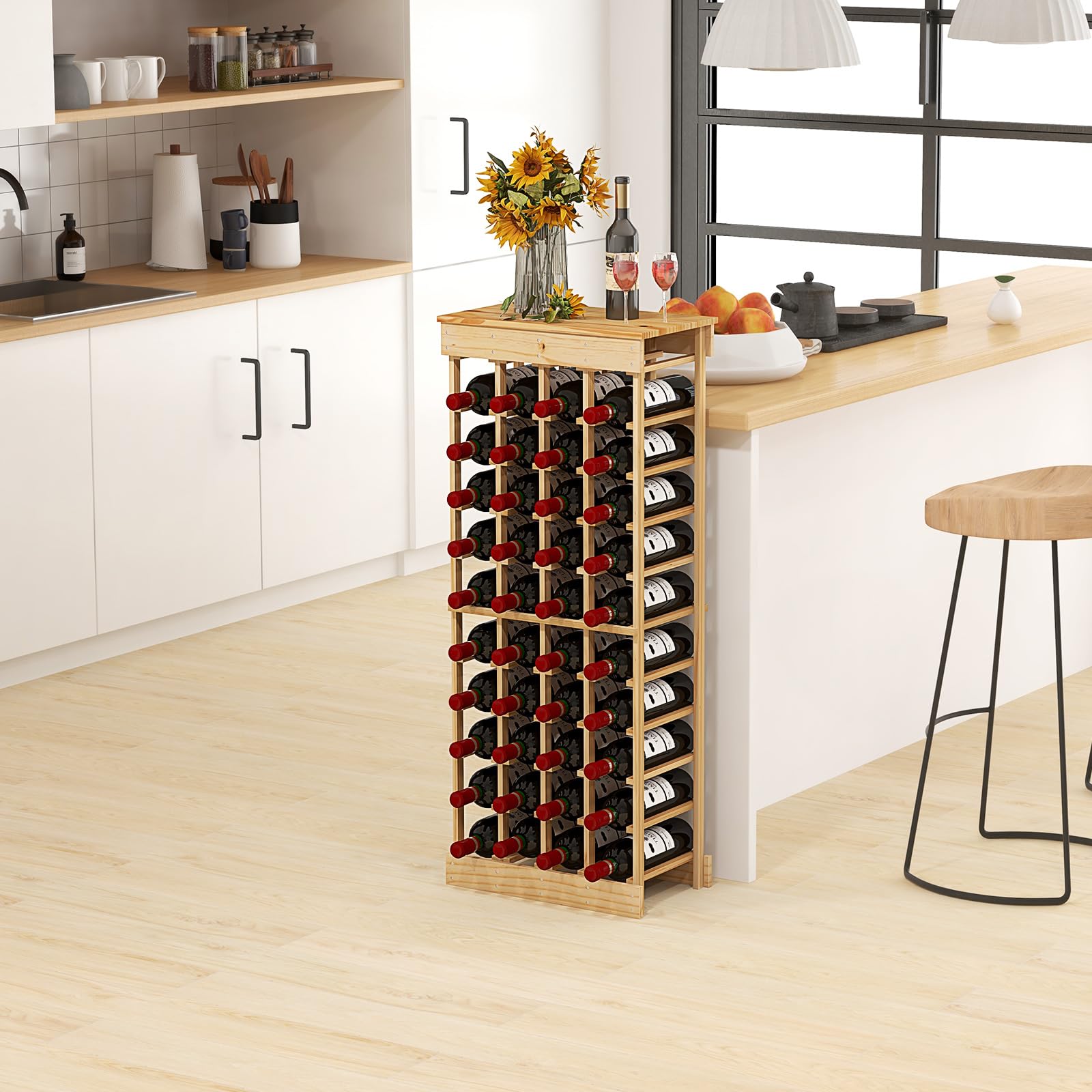 Giantex 40 Bottles Modular Wine Rack, Solid Wood Wine Bottle Holder with Anti-toppling Device
