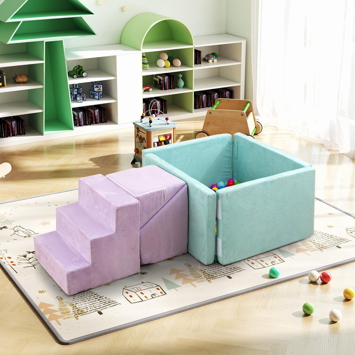 3-in-1 Foam Climbing Blocks Suede Fabric Soft Play Set